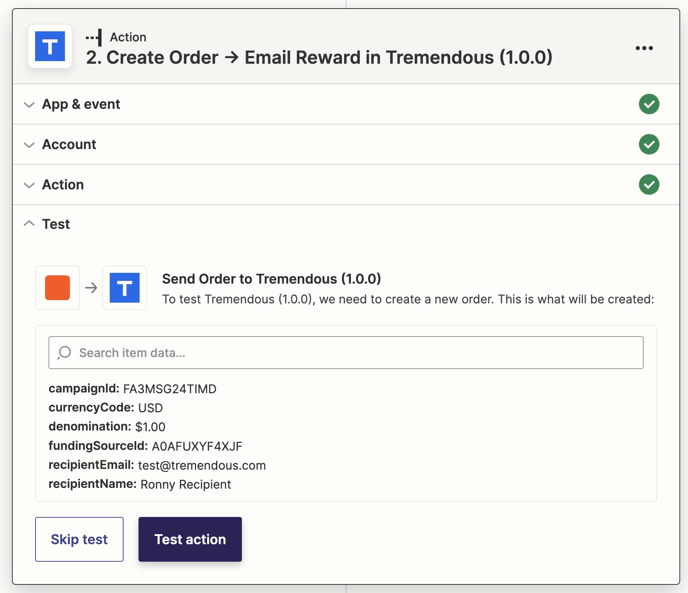 An image showing a Zapier test.