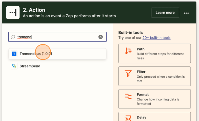 An image showing the Actions section of Zapier.