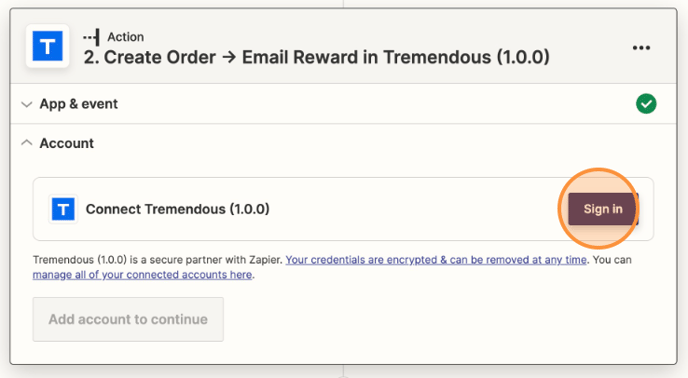 An image showing the Create Order settings in Zapier.