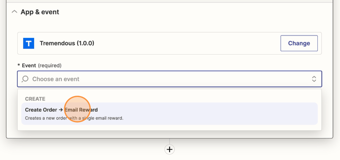 The App & Event settings in Zapier