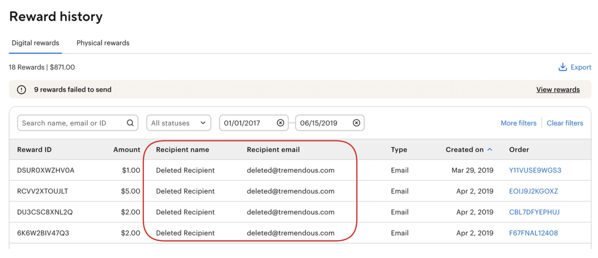 An image showing that recipient names and email addresses have been deleted.