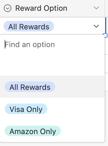 Optionen werden zu einem Airtable-"Einzelauswahl"-Feld-Dropdown hinzugefügt, um die verschiedenen Arten von Kampagnenvorlagen in Tremendous darzustellen.
