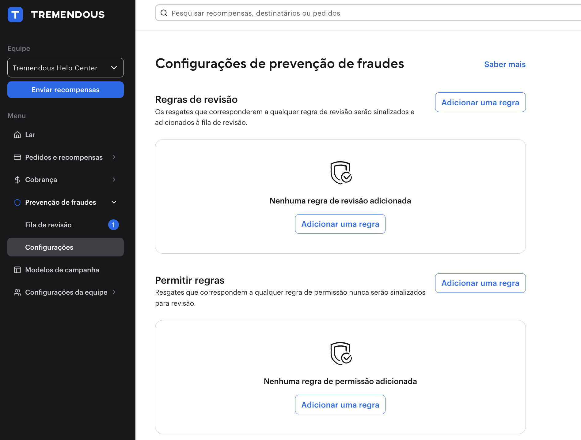 Uma imagem mostrando as configurações de prevenção de fraude.