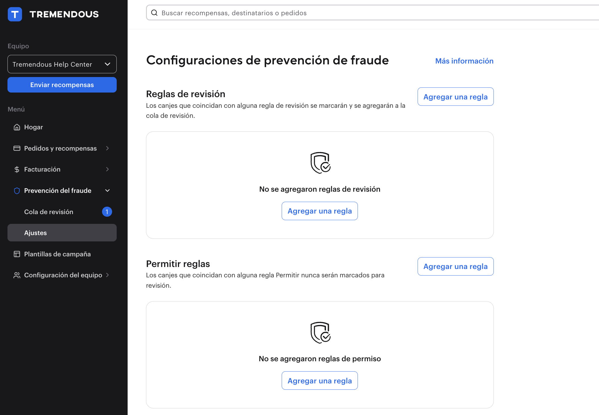 Una imagen que muestra la configuración de prevención de fraude.